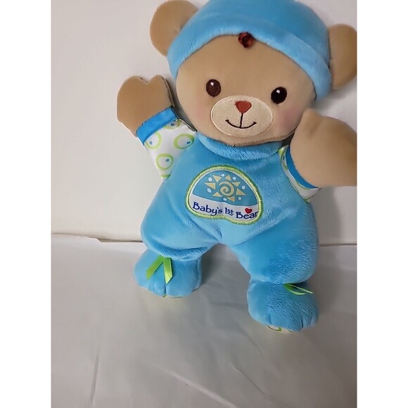 Fisher Price Baby's 1st First Teddy Bear 11" Blue Lovey Plush Toy Boy Rattle - Picture 3 of 16
